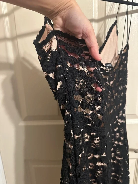 Zara A-Line Lace Spaghetti Strap Mini Dress w Nude Lining, Black, Sz L - Picture 10 of 15